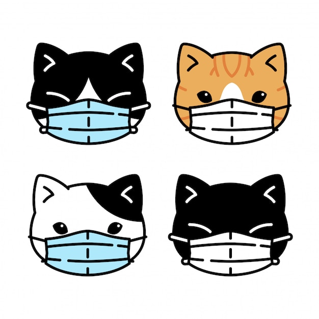 Chat Chaton Masque Facial Coronavirus Covid 19 Dessin Anime Vecteur Premium