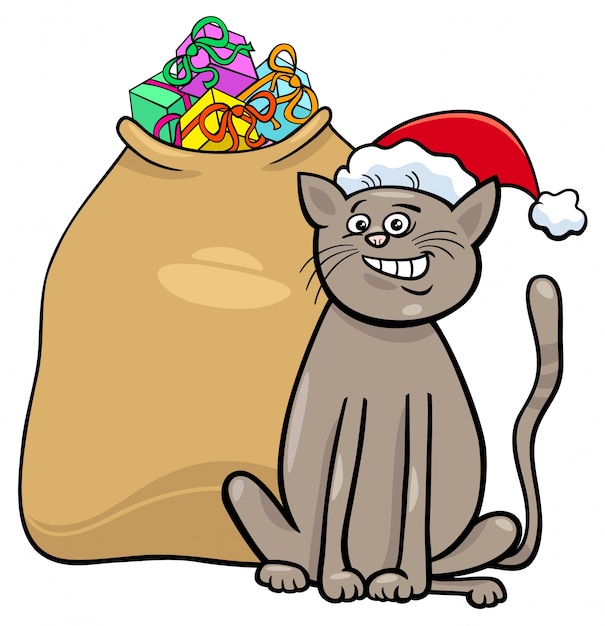 Chat Avec Dessin Animé De Cadeaux De Noël Télécharger Des