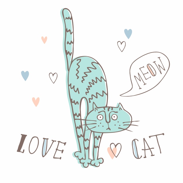 Chat drôle dans un style mignon. style de bande dessinée. Vecteur Premium