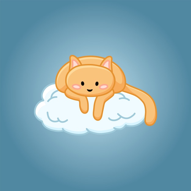 Chat Mignon Sur Une Image De Dessin Anime De Nuage Vecteur Premium