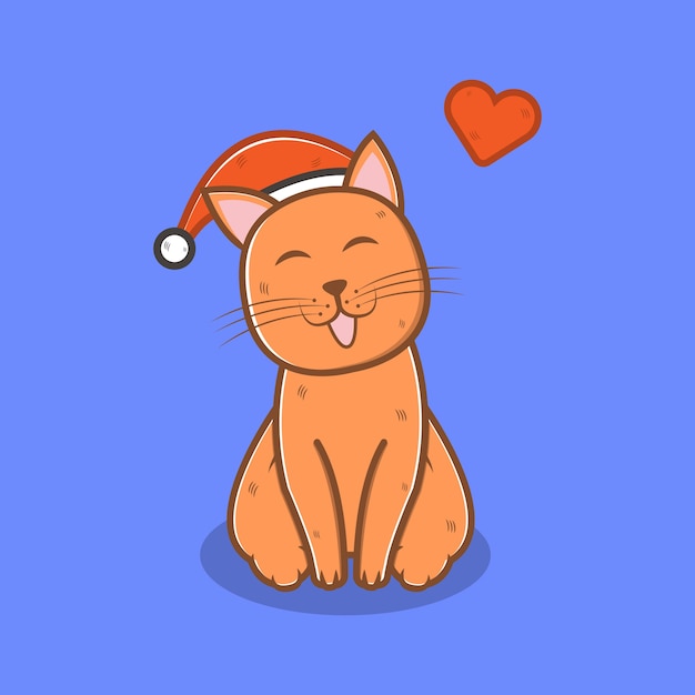 Chat De Noel Avec Personnage De Dessin Anime De Bonnet De Noel Vecteur Premium