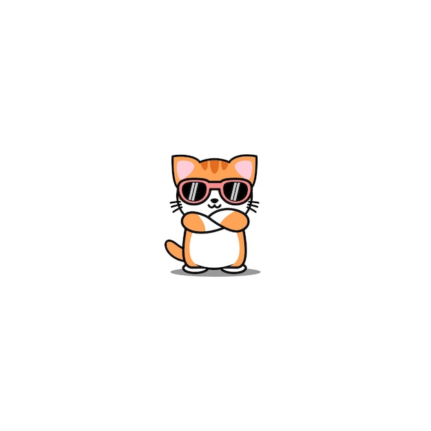 Chat Orange Mignon Avec Des Lunettes De Soleil Croisant Les Bras Cartoonillustration Vecteur Premium