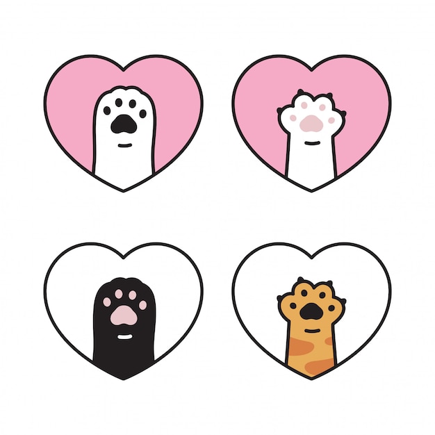 Chat Patte Chaton Empreinte Icone Coeur Dessin Anime Animal De Compagnie Animal Illustration Vecteur Premium