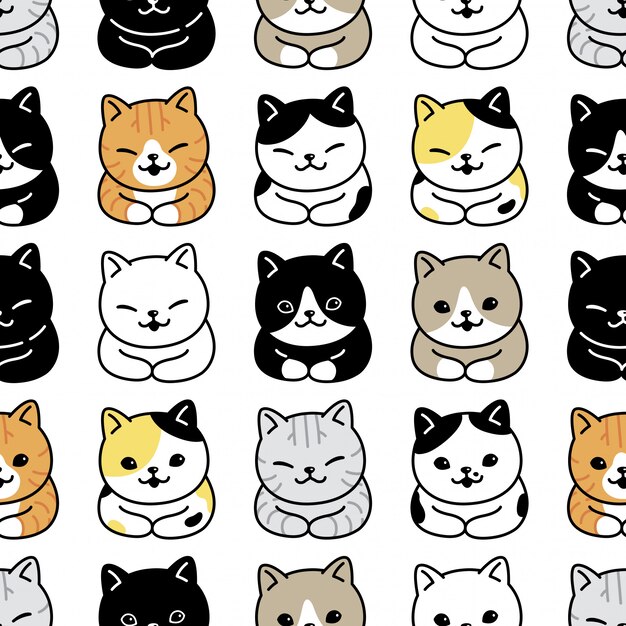 Chat Seamless Modele Chaton Race Dessin Anime Illustration Vecteur Premium