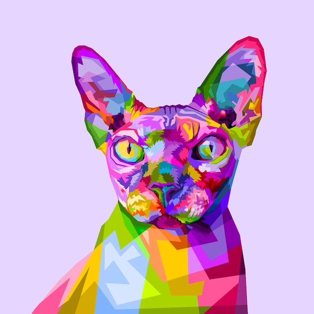 Chat Sphynx Colore Sur Un Style Pop Art Vecteur Premium