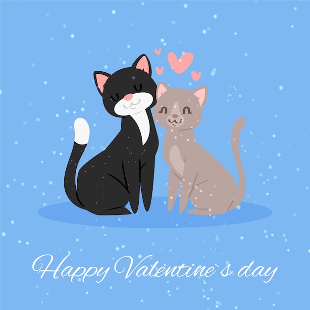 Chats Amoureux Carte Cadeau Bonne Saint Valentin Lettrage Mignon Coeur Rouge Animal De Compagnie Illustration De Dessin Anime Vecteur Premium