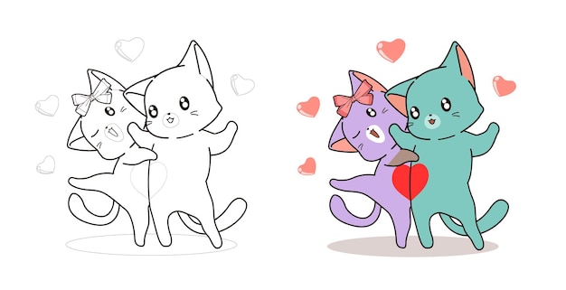 Les Chats Sont Amoureux Facilement Coloriage De Dessin Anime Pour Les Enfants Vecteur Premium