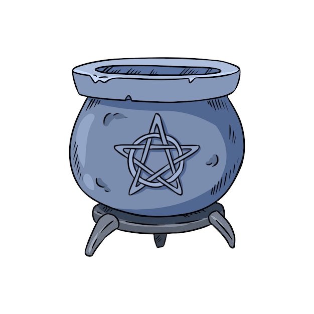 Comment Dessiner Un Chaudron De Sorcière Chaudron Magique Avec Griffonnage Au Pentagramme | Vecteur Premium