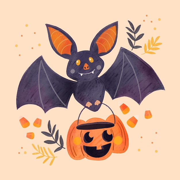 Chauve Souris Halloween Aquarelle Vecteur Premium