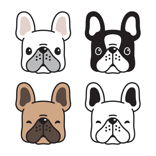 Chien Bouledogue Francais Vecteur Tete Dessin Anime Vecteur Premium