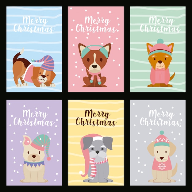 Chien Joyeux Noel Carte Vecteur Premium