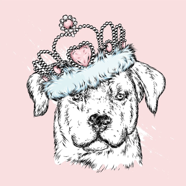 Chien Mignon Dans Une Illustration De La Couronne  Vecteur Premium