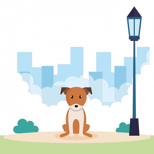 Chien mignon dans le parc Vecteur gratuit