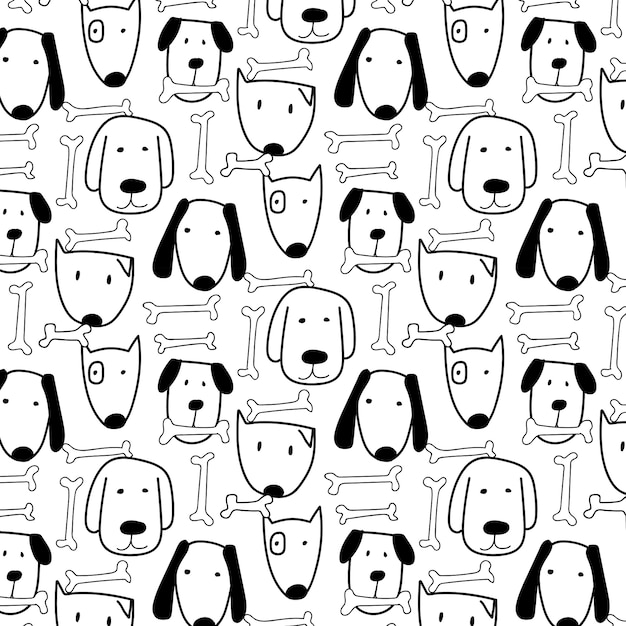 Chien mignon et motif osseux dessinés à la main. Vecteur Premium