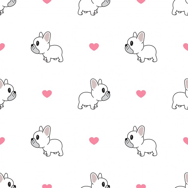 Chien Modèle Sans Couture Bouledogue Français Coeur Valentine Vecteur Premium