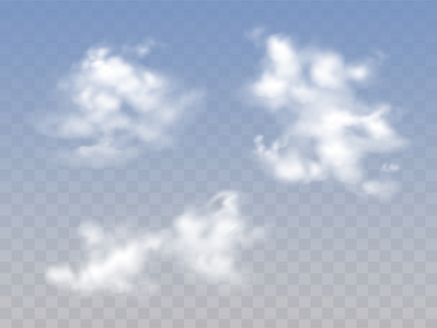 Ciel nuageux bleu translucide avec des nuages duveteux réalistes Vecteur gratuit