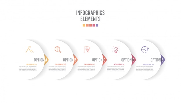 Cinq flèches blanches se chevauchant placées dans une rangée horizontale. concept de 5 successives. pour le contenu, le diagramme, l'organigramme, les étapes, les pièces, les infographies de scénario, la structure de flux de travail, le graphique Vecteur Premium