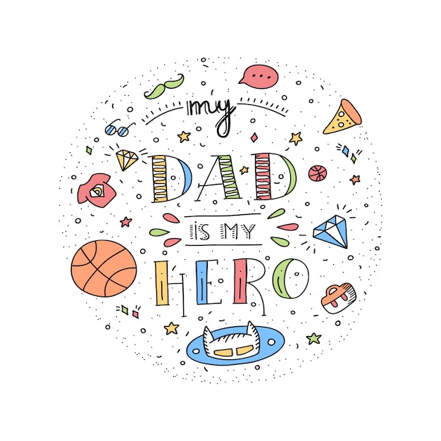 Citation De Doodle De Super Heros De Papa Dans Le Style Manuscrit Love Daddy Lettrage Phrase Vecteur Premium