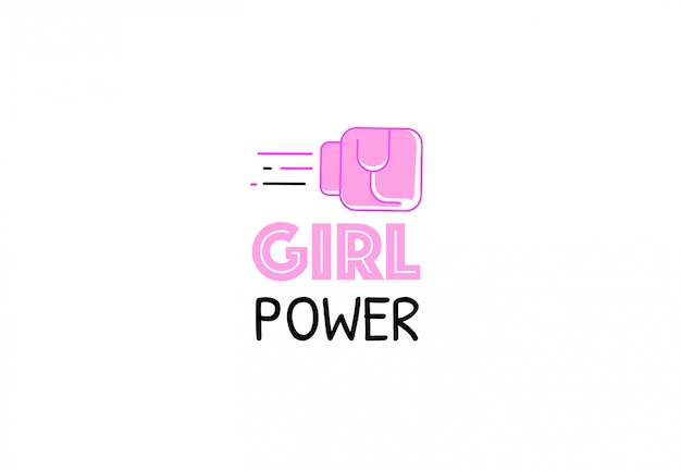 Citation De Puissance De Fille Poing Feminin En Gant De Combat Rose Logo D Inspiration Des Droits Des Femmes Slogan Feministe Plate Illustration Vectorielle Vecteur Premium