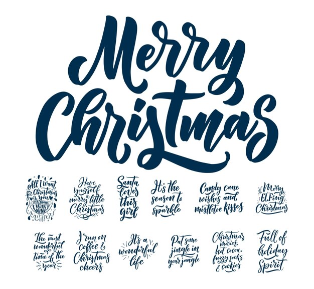 Citations De Noel Slogans De Noel D Hiver Lettrage Calligraphique Dessine A La Main Vecteur Premium