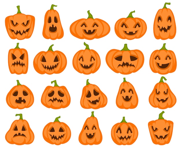 Citrouilles D Halloween Personnages De Lanterne Orange Citrouille Jack Visages Sculptes Effrayants Et En Colere Pour