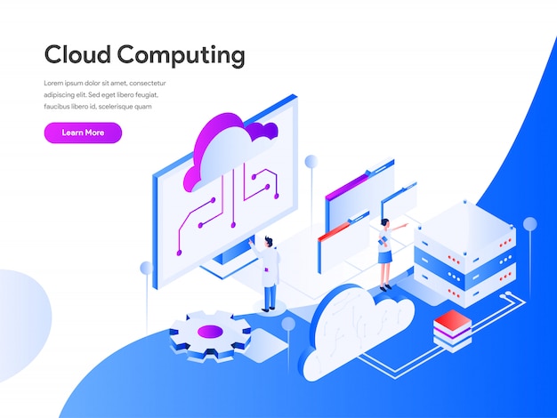Cloud computing isometric pour site web Vecteur Premium