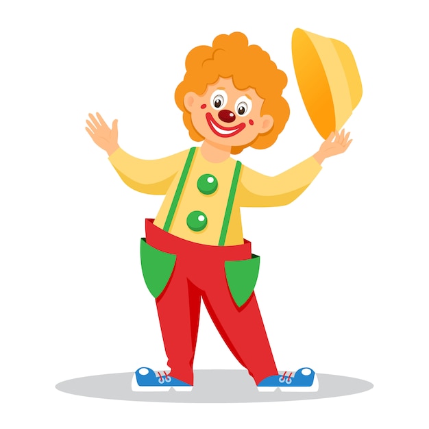 Clown drôle de bande dessinée avec un chapeau. isolé Vecteur Premium