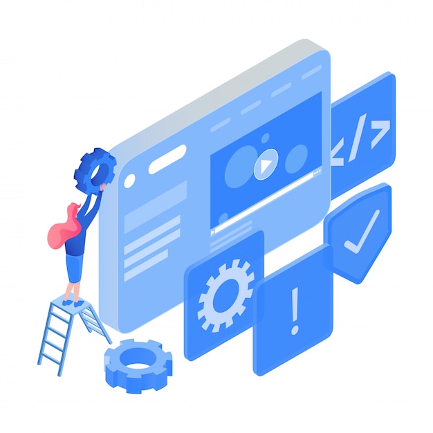 Codage, optimisation logicielle, tests isométriques Vecteur Premium