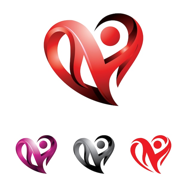 Coeur Abstrait 3d Love Logo Illustration Vecteur Premium