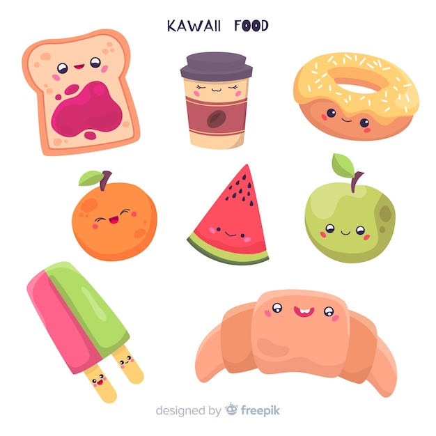 Collection D aliments Dessinés à La Main Kawaii Vecteur Gratuite