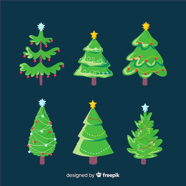 Collection d'arbres de noël design plat Vecteur gratuit