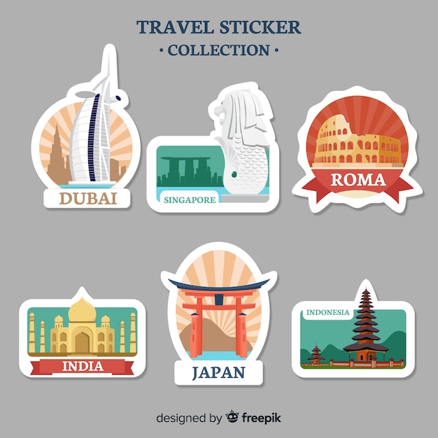 Collection d'autocollants de voyage Vecteur gratuit