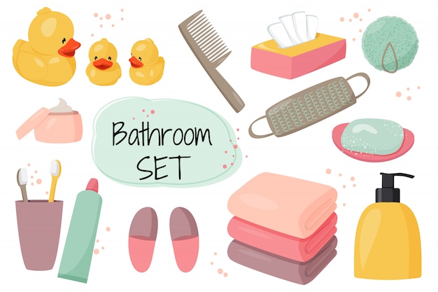 Collection De Bandes Dessinées D'équipement De Salle De Bain Vecteur Premium