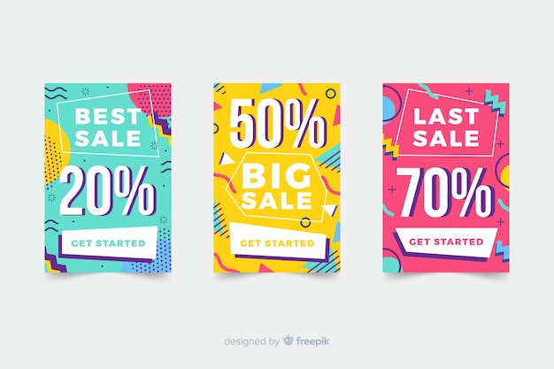 Collection de bannière de vente style memphis Vecteur gratuit