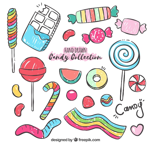 Collection De Bonbons Colorés Dans Un Style Dessiné à La Main Vecteur