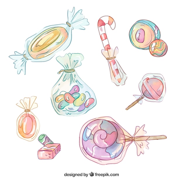 Collection De Bonbons Délicieux Dans Un Style Aquarelle Vecteur Gratuite