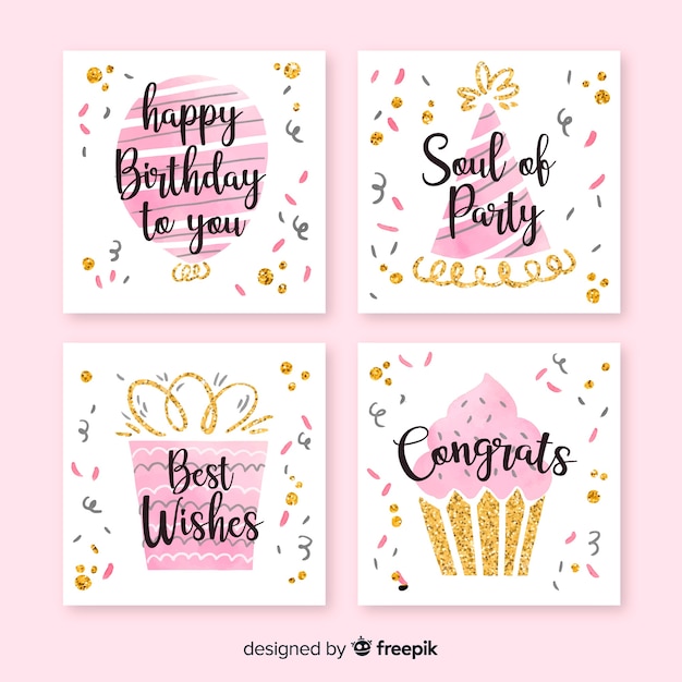 Collection De Cartes D Anniversaire Aquarelle Vecteur Premium