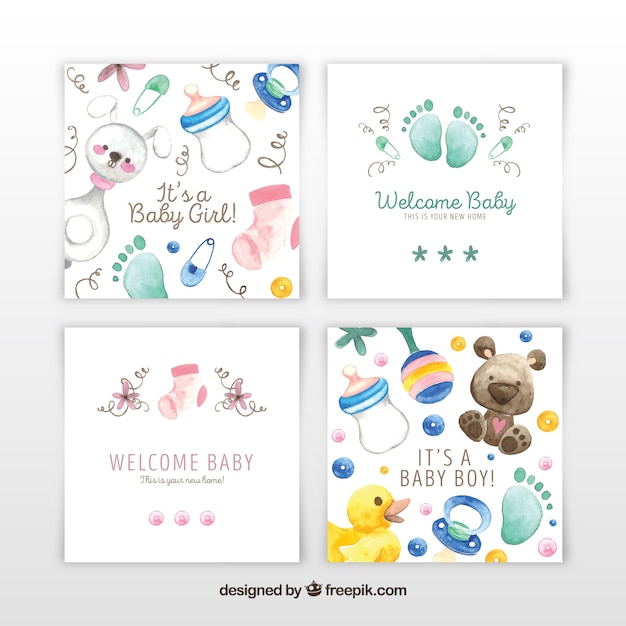 Collection De Cartes Bebe Dans Un Style Aquarelle Vecteur Premium