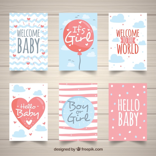 Collection de cartes bébé mignon dans un style dessiné à la main Vecteur gratuit