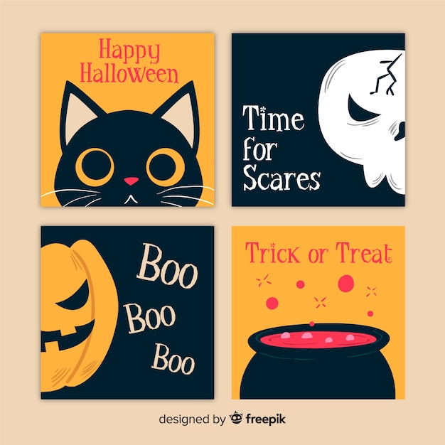 Collection de cartes halloween dessinée à la main Vecteur gratuit