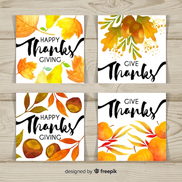 Collection de cartes pour le jour de thanksgiving à l'aquarelle Vecteur gratuit