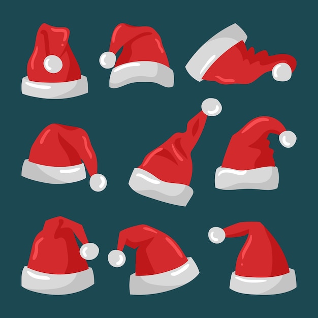 Collection de chapeaux de santa dessinés à la main Vecteur gratuit