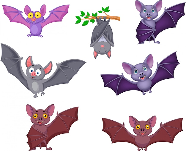 Collection De Chauves Souris De Bande Dessinee Vecteur Premium