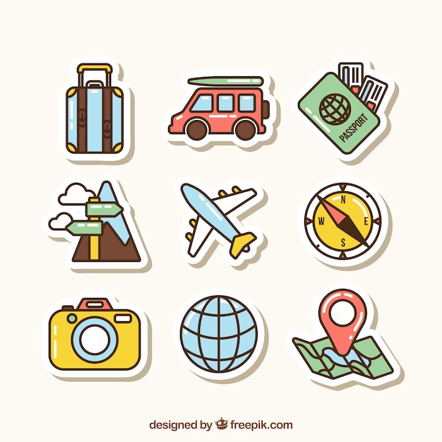 Collection d'éléments de voyage avec un design plat Vecteur gratuit Collection d'éléments de voyage avec un design plat Vecteur gratuit