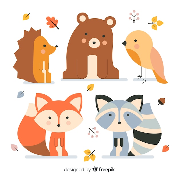 Collection de design plat animaux de la forêt en automne Vecteur gratuit
