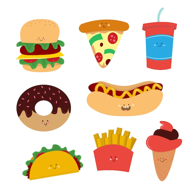 Collection de dessins vectoriels junk food Vecteur Premium