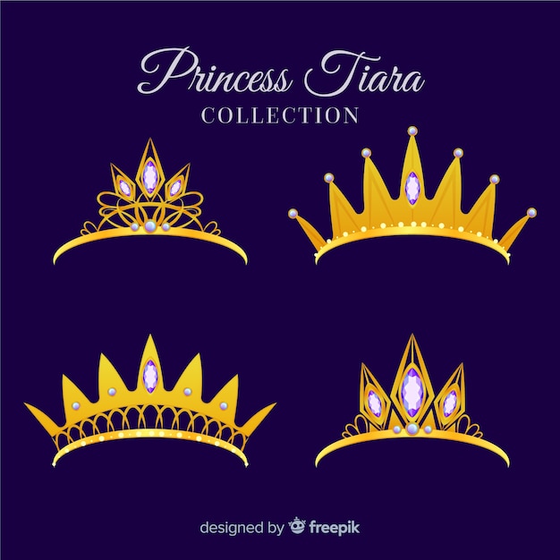 Collection de diadème princesse doré plat Vecteur gratuit