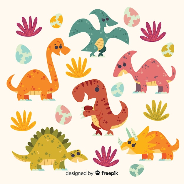 Collection de dinosaures plats Vecteur gratuit