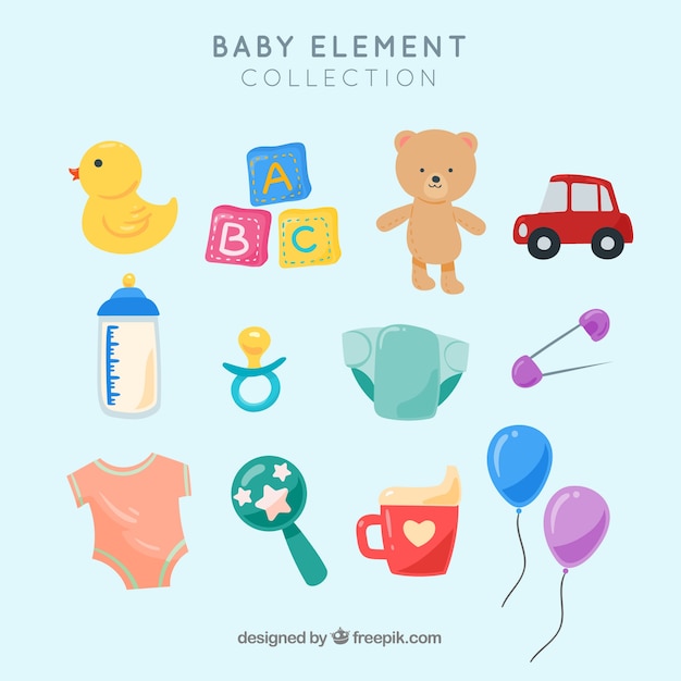 Collection d'éléments de bébé avec un design plat Vecteur gratuit
