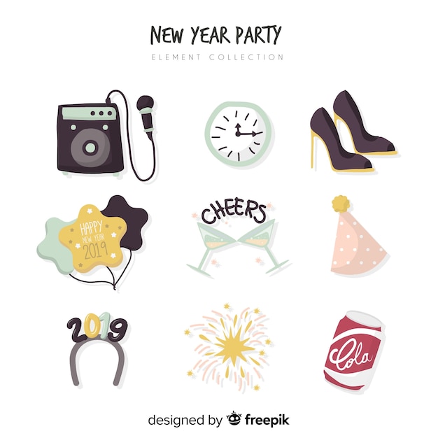 Collection d'éléments de fête du nouvel an Vecteur gratuit